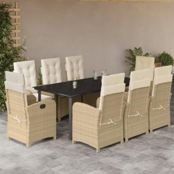 9-Piece Beige Poly Rattan Garden Dining Set with Cushions