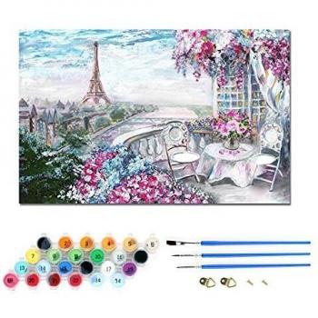 Kit de pintura al óleo por números para niños y adultos principiantes, incluye pinceles y pigmentos acrílicos, decoración de hogar-Jardín cálido 40 × 50 cm
