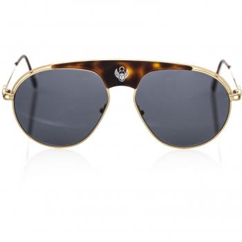 Frankie Morello Brown Metallic Fibre Sunglasses, Male, One Size, Elegant Shield Design with Havana Accent