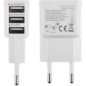 Cargador de Pared Plano Triple 3x USB 2A para Móviles y Tablets Blanco EU