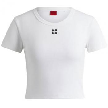 Camiseta HUGO Delanor Slim Fit de Manga Corta con Logo Moderno en Color Blanco y Negro para Mujer - Talla L