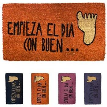 LucaHome - Felpudo de Coco Natural 70x40 con Base Antideslizante, Felpudo de Coco Divertido Empieza el día con Buen pie Naranja