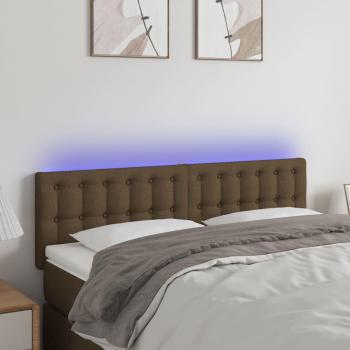 Cabecero LED de tela marrón oscuro 144x5x78/88 cm