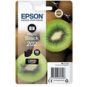Epson 202 Claria Premium Ink, Cartucho de Tinta Foto Negro, 4.1ml, 400 Páginas, Compatible con Expression Photo XP-6000/XP-6005 - C13T02F14020