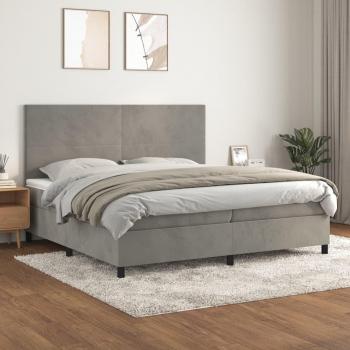 Cama box spring de muelles con colchón terciopelo gris claro 200x200 cm