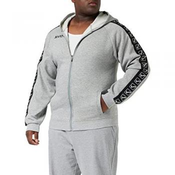 Givova Unisex Full Zip Hoodie with Stripes, 2XL, Military Green and Mottled Light Grey