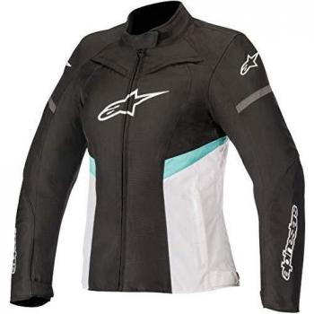 Alpinestars Chaqueta moto Stella T-kira Waterproof Jacket Black White Teal, Negro/Blanco/Azul, M