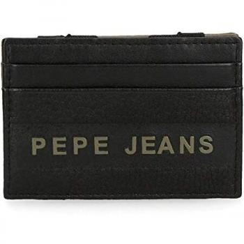 Pepe Jeans Raise Billetero con tarjetero Negro 9,5x6,5x1 cms Piel