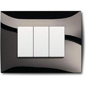 Placa de 3 Módulos Metal Negro Brillante