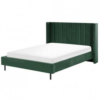 Cama Matrimonial de Terciopelo Verde Oscuro 140 x 200 cm con Somier Listones Moderno Villette