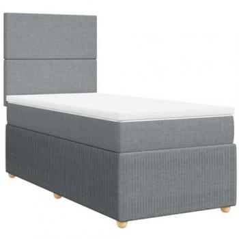 Cama box spring con colchón tela gris claro 90x200 cm