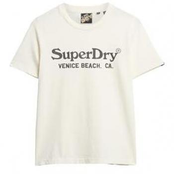 Camiseta de manga corta Superdry Metallic Venue Relaxed para mujer en blanco y negro
