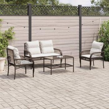 4 Piece Brown Poly Rattan Garden Sofa Set with Cushions
