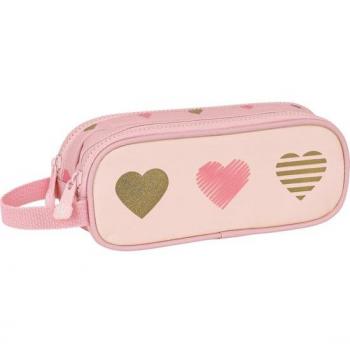 Estuche Portatodo Doble Glowlab 'Hearts' de Safta con Dos Compartimentos Separados