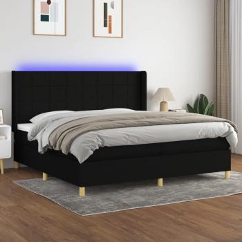 Colchón de cama box spring con muelles y tela LED negra 200x200 cm