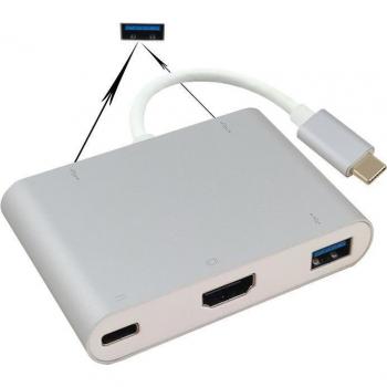 Dockingstation Helos USB 3.1 Type-C con 3xUSB, HDMI y Type-C, PREMIUM 4K, Plata