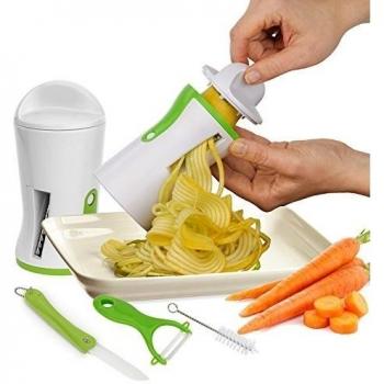 PREMIUM 4 en 1 Vegetable Spiralizer - Cortador en espiral Bundle + libre cuchillo de cerámica pelador de cerámica + Free + Free cepillo de limpieza. Incluye 2 tamaños de cortador