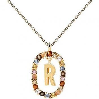 PDPAOLA - Collar Letra R - Plata de Ley 925 Bañada en Oro de 18k - Joyas para Mujer