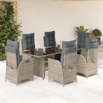 7-Piece Grey Poly Rattan Garden Dining Set with Cushions