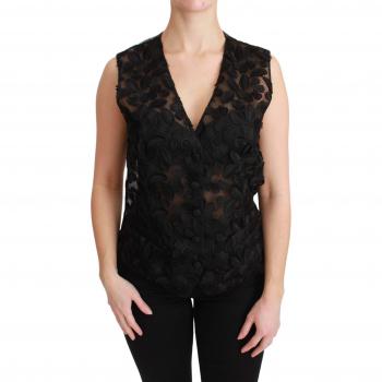 Dolce & Gabbana Black Floral Brocade Top Gilet Waistcoat - IT44|L, Sleeveless, Female, Color: Black, Size: M