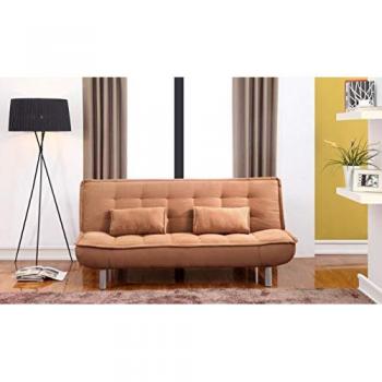 Sofá Cama Otero 2 Plazas Color Marrón Moderno con Asiento de Poliéster y Respaldo Capitoné