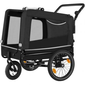 Remolque para perros WoofRider 3 en 1 multifuncional, plegable, hasta 40 kg, con reflectores y accesorios - negro