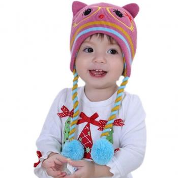 Happy Cherry Gorro Gorrito Bebé Niña Bonito Cálido para Otoño Invierno Hecho de Punto Mullido con Orejeras Muñequita con gafas Talla M - Rosa 48cm