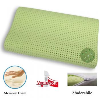 venixsoft Almohada viscoelástica para Cama Espuma de momoria TRANSPIRACIÓN MÁXIMA-Producto Sanitario Clase 1 Marcado CE-lympha de Aloe Vera, Anti Cervical, Funda en algodón, Fabricado en Italia