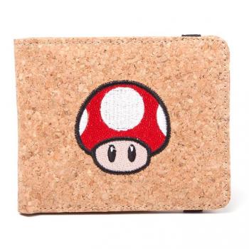 Bioworld Nintendo Super Mario Bros. Red Mushroom Bi-Fold Cork Wallet,
