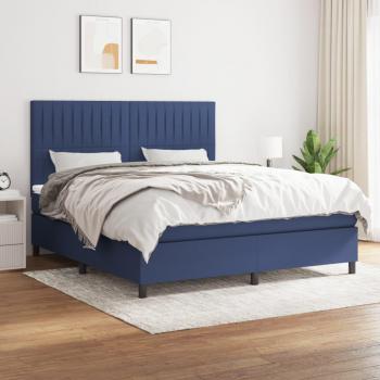 Cama box spring con colchón de muelles en tela azul 180x200 cm