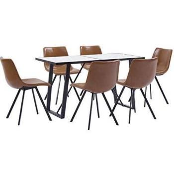 vidaXL Juego Comedor 7 Piezas de Cuero Sintético Mobiliario Decoración Interior Casa Hogar Robusto Duradero Resistente Funcional Práctico Útil Coñac