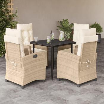 5-Piece Beige Poly Rattan Garden Dining Set with Cushions