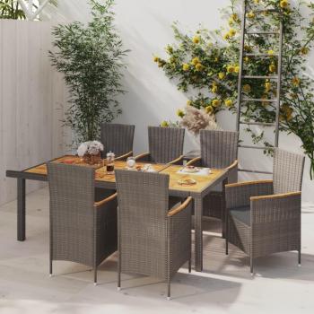 7-Piece Grey Poly Rattan Outdoor Dining Set with Cushions