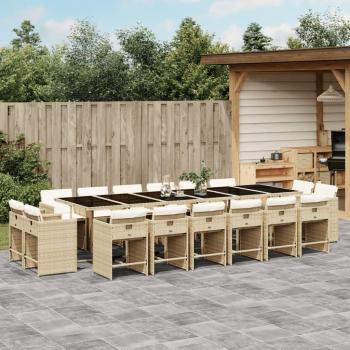 Set de Comedor de Jardín 17 Piezas con Cojines de Polyrattan Beige