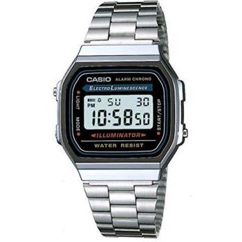 Casio A168WA-1YES Unisex Adult Digital Quartz Watch with Stainless Steel Strap - Black/Silver