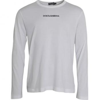 Dolce & Gabbana Men's White Logo Cotton Crew Neck Pullover Sweater - Size XL