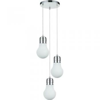 Lámpara de Suspensión EPIKASA Bulb, Metal y Vidrio, Cromo y Blanco, 33x33x125 cm