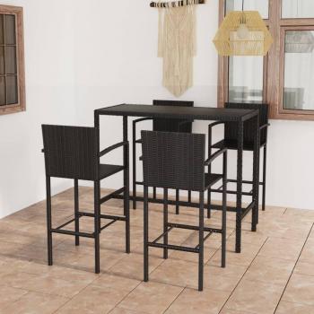 Día y Noche Mesa y taburetes altos jardín con cojines 5 piezas ratán PE negro