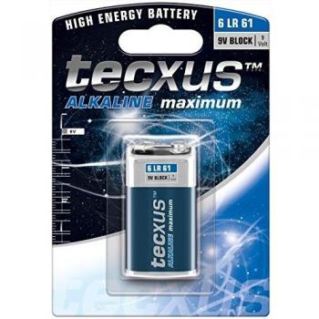 Batería Alcalina 9V Bloc (6LR61) Tecxus - Larga Duración, 550 mAh