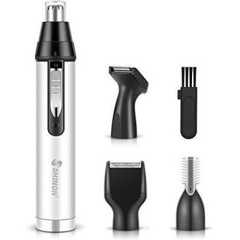 Cortapelos Nariz, Recortador de Vello Nariz/Orejas/Barba/Ceja, 4 en 1 USB Recargable Set de Depiladora con 4 Cabezas de Reemplazo de Acero Inoxidable, Hojas de Doble filo para Fácil Limpieza