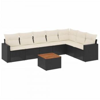 8-Piece Black Poly Rattan Garden Sofa Set with Cushions