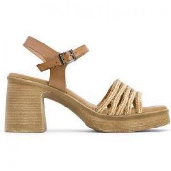 Porronet Sandalias de Tacón de Piel y Textil Taupe Natural Ilka