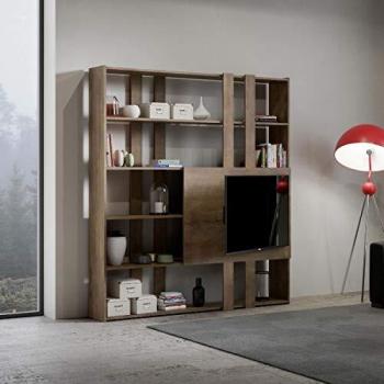 Librería de Madera de Nogal con Mueble TV Kato H - 178x204 cm, 6 Estantes, 2 Fianchi, 2 Fasce Largas, 2 Fasce Cortas, 2 Fas