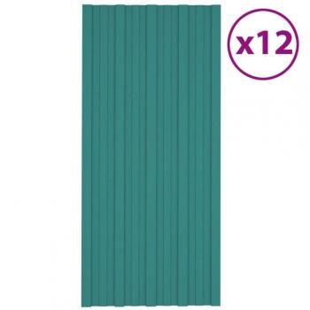vidaXL Roof Panels 12 pcs Galvanised Steel Green 100x45 cm
