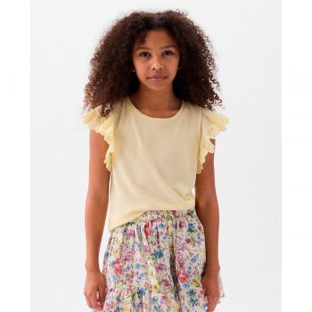 Camiseta de Algodón con Volantes para Niña, Color Amarillo, Talla M