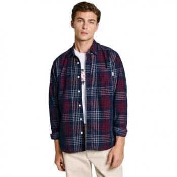 Camisa de pana Pepe Jeans Marcus, Regular Fit, Estampado de cuadros, Manga larga, Azul marino