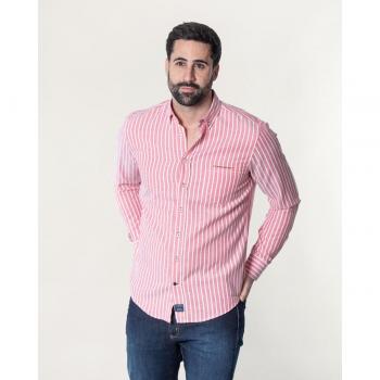Camisa oxford rayas bolsillo coral para hombre