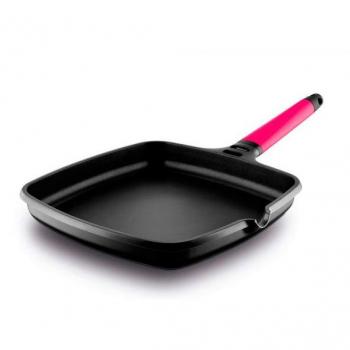 Asador Castey Fundix Antiadherente de Aluminio Fundido con Mango Magenta Desmontable