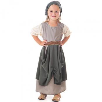Disfraz de Frutera Medieval gris con pañuelo para niña