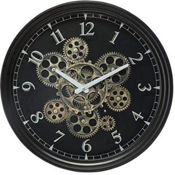 Reloj de Pared Mecánico Negro 37cm con Movimiento de Engranaje